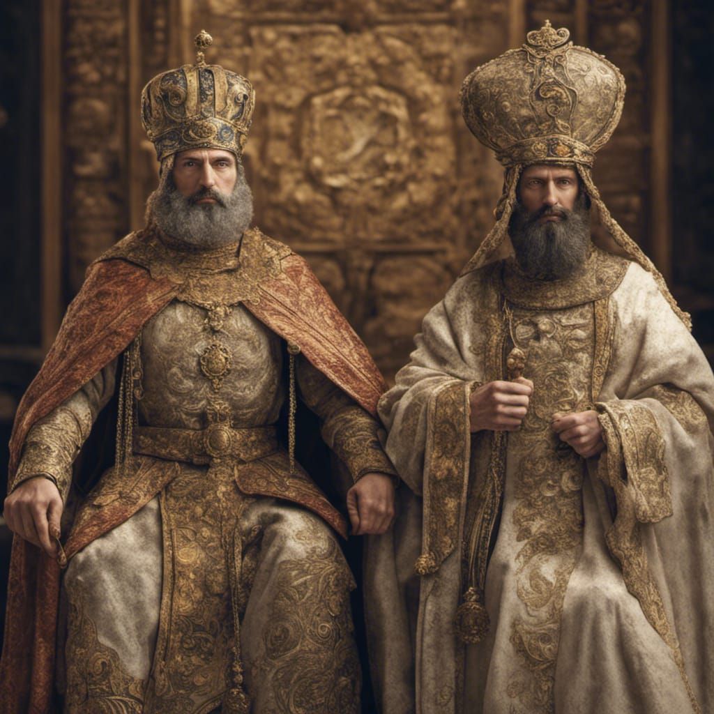 XIIth century Byzantine emperor and empress, sharp focus, sh...