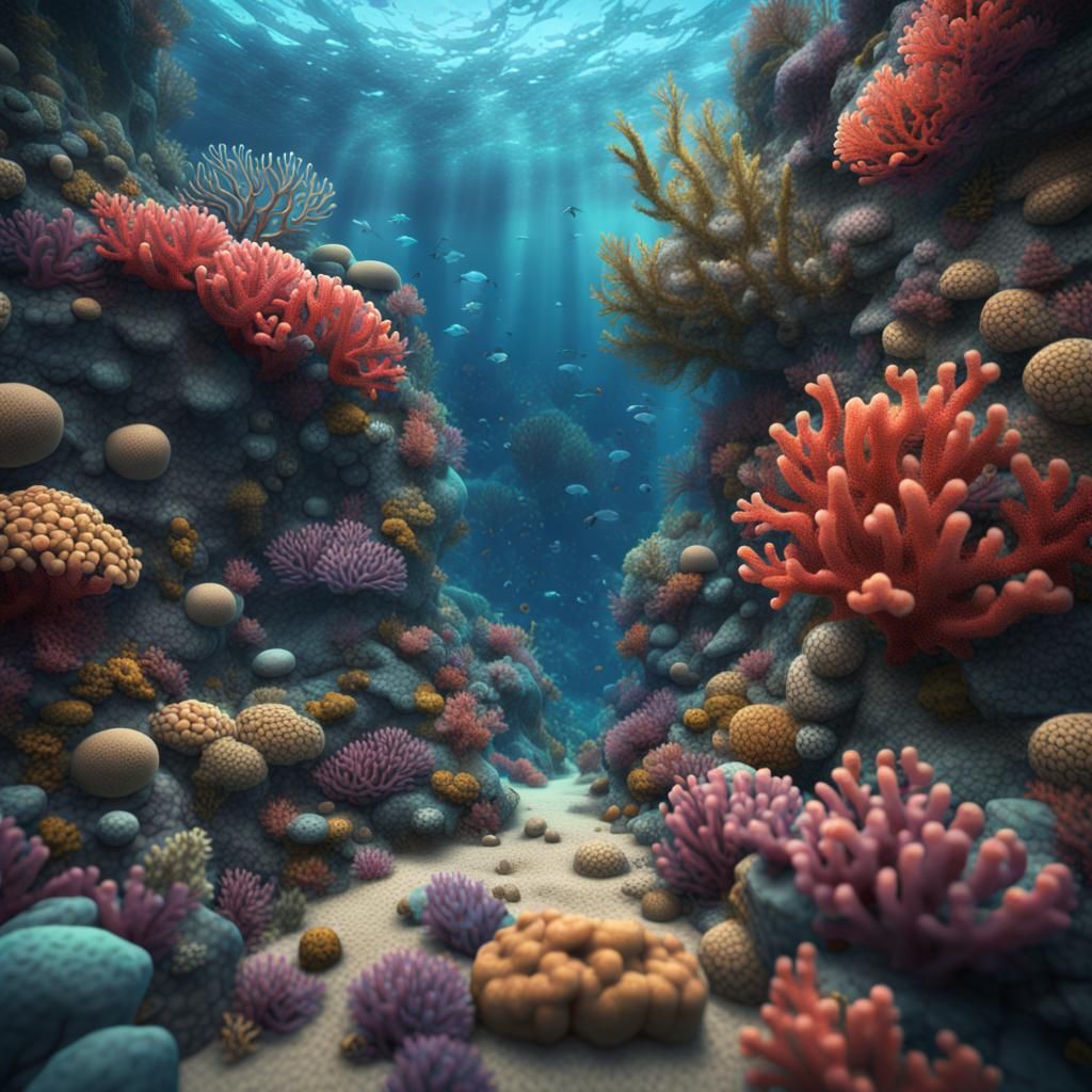 underwater mosaic of a coral reef