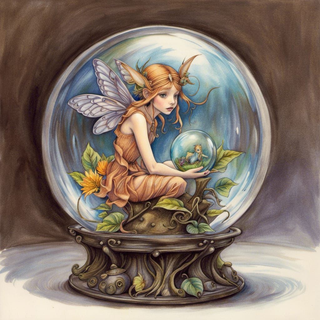 A fairy trapped in a glass sphere