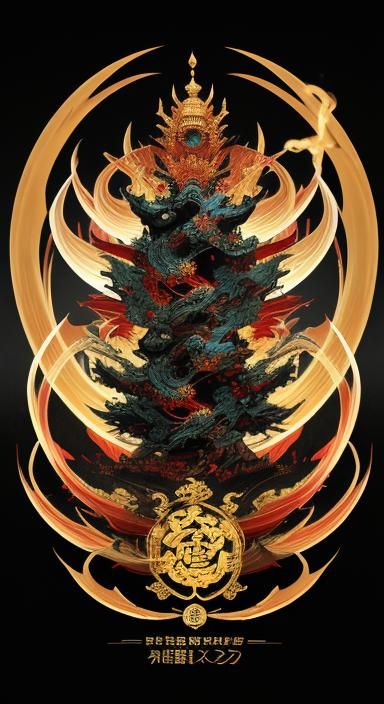 golden dragon of fortune Japanese feudal states scroll still...