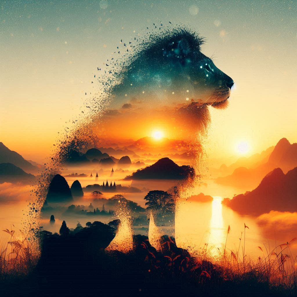 double exposure beautiful fantasy DALL-E 3 portrait landscap...