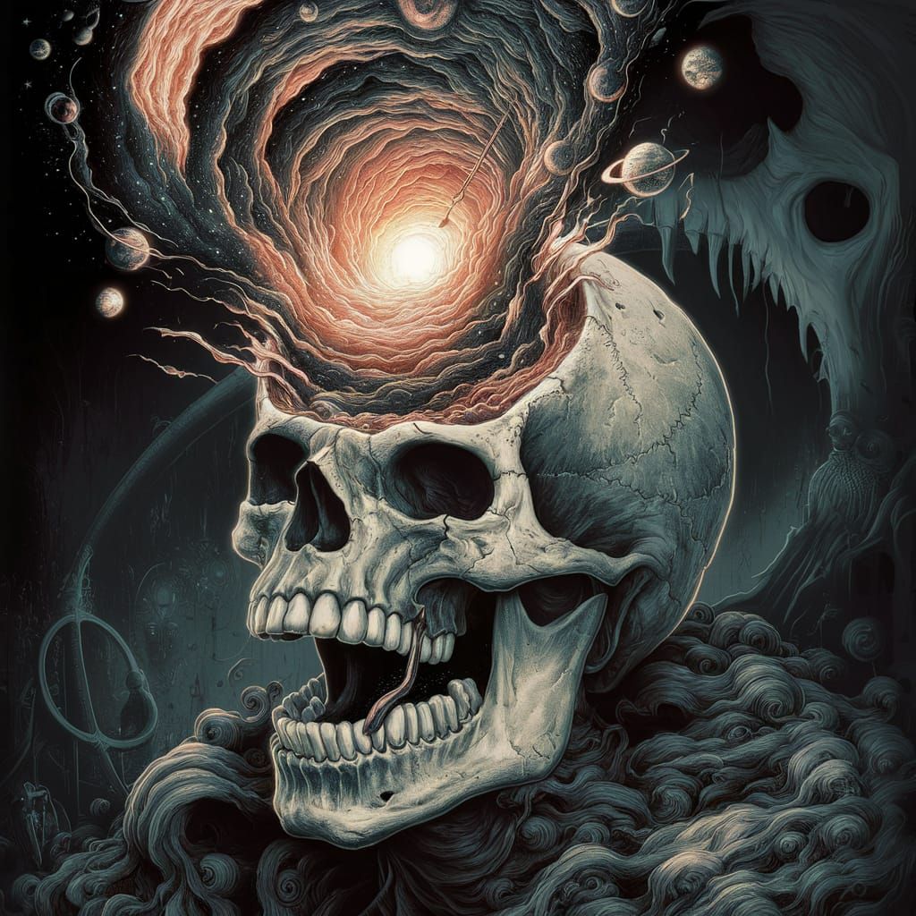 Skull with the universe coming out of the mouth