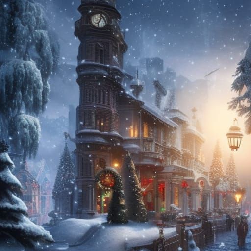 Wintery clock tower