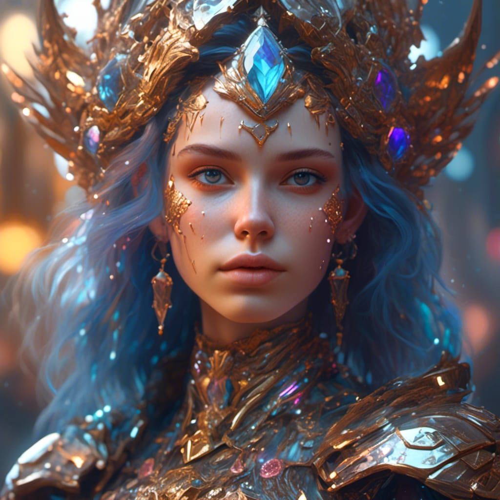 Hyperrealistic Girl in Diamond Armor Portrait