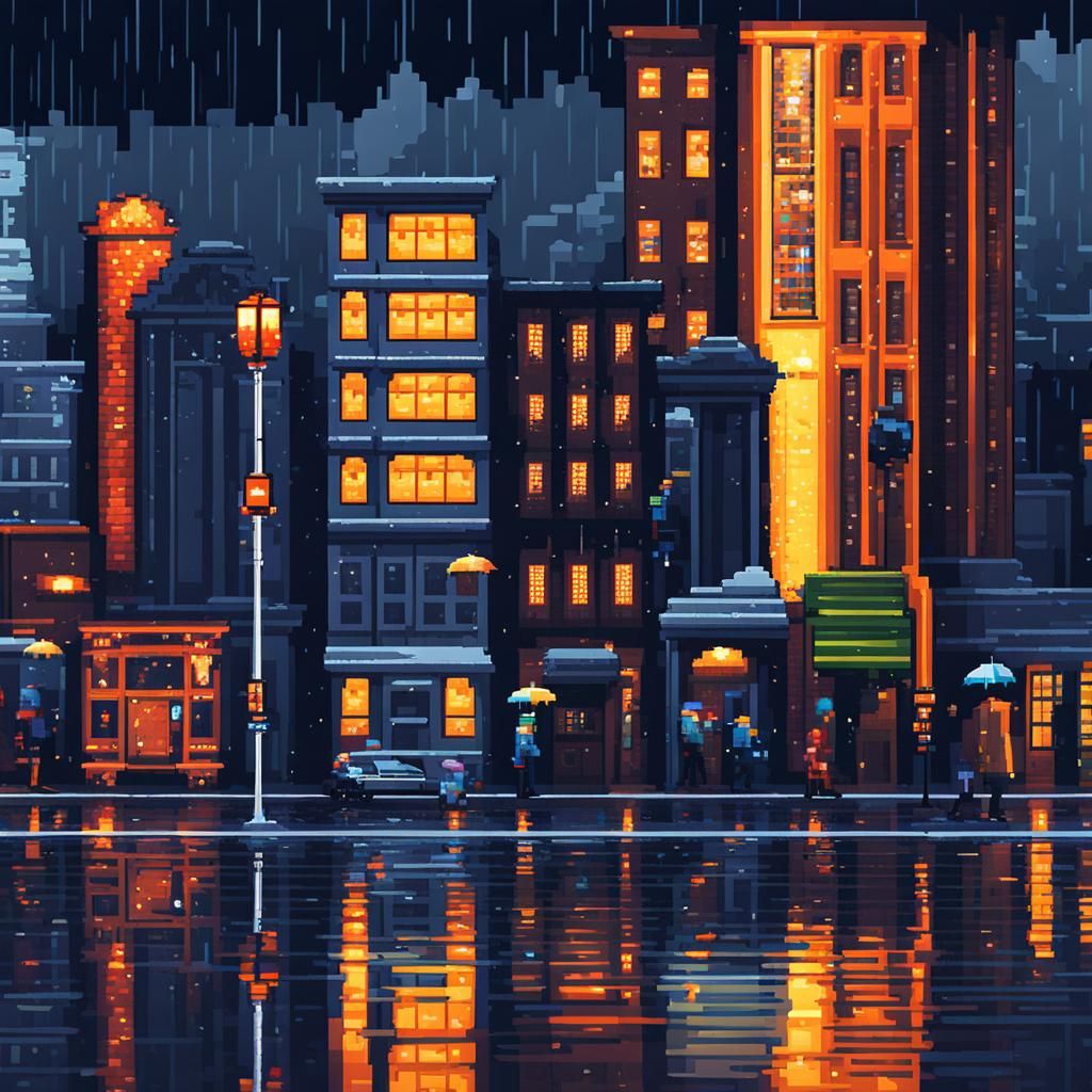 pixel art rainy city image 2d