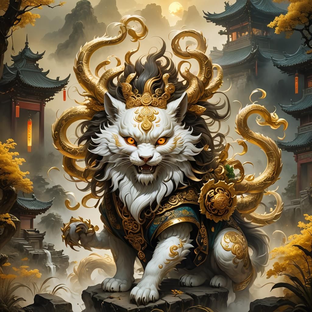 Legendary imperial lion guardian in mythical demon realm  by @Anything-Goes