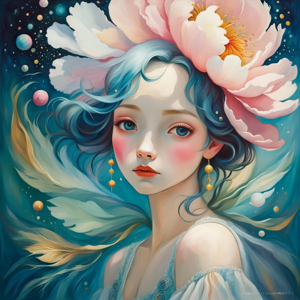 Ethereal Peony Fairy in Oil Painting Style