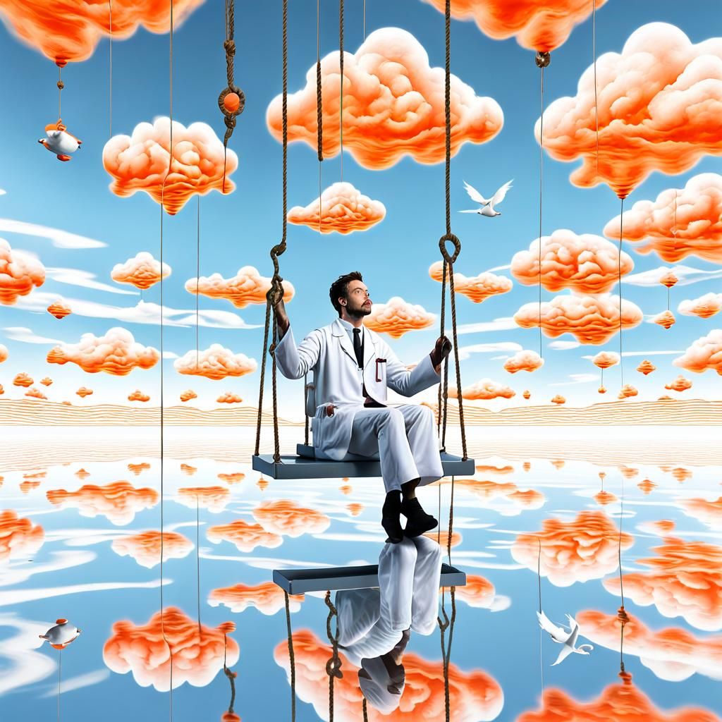 white background, fractals, surrealist, endless reflective w...
