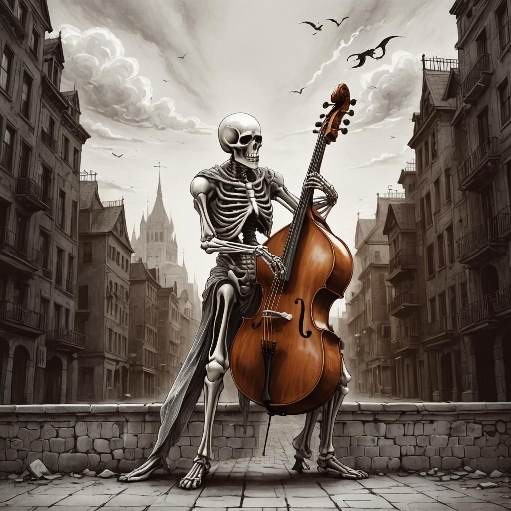 Grim Reaper Musician Playing Double Bass