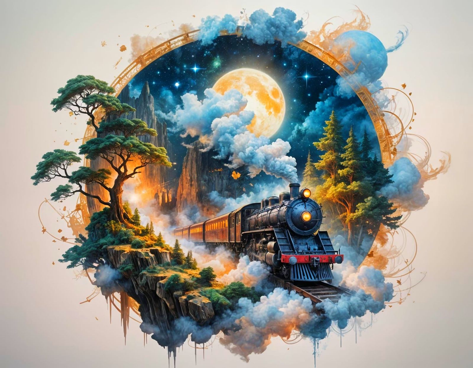 Surreal Steam Train Above Cloud Sea