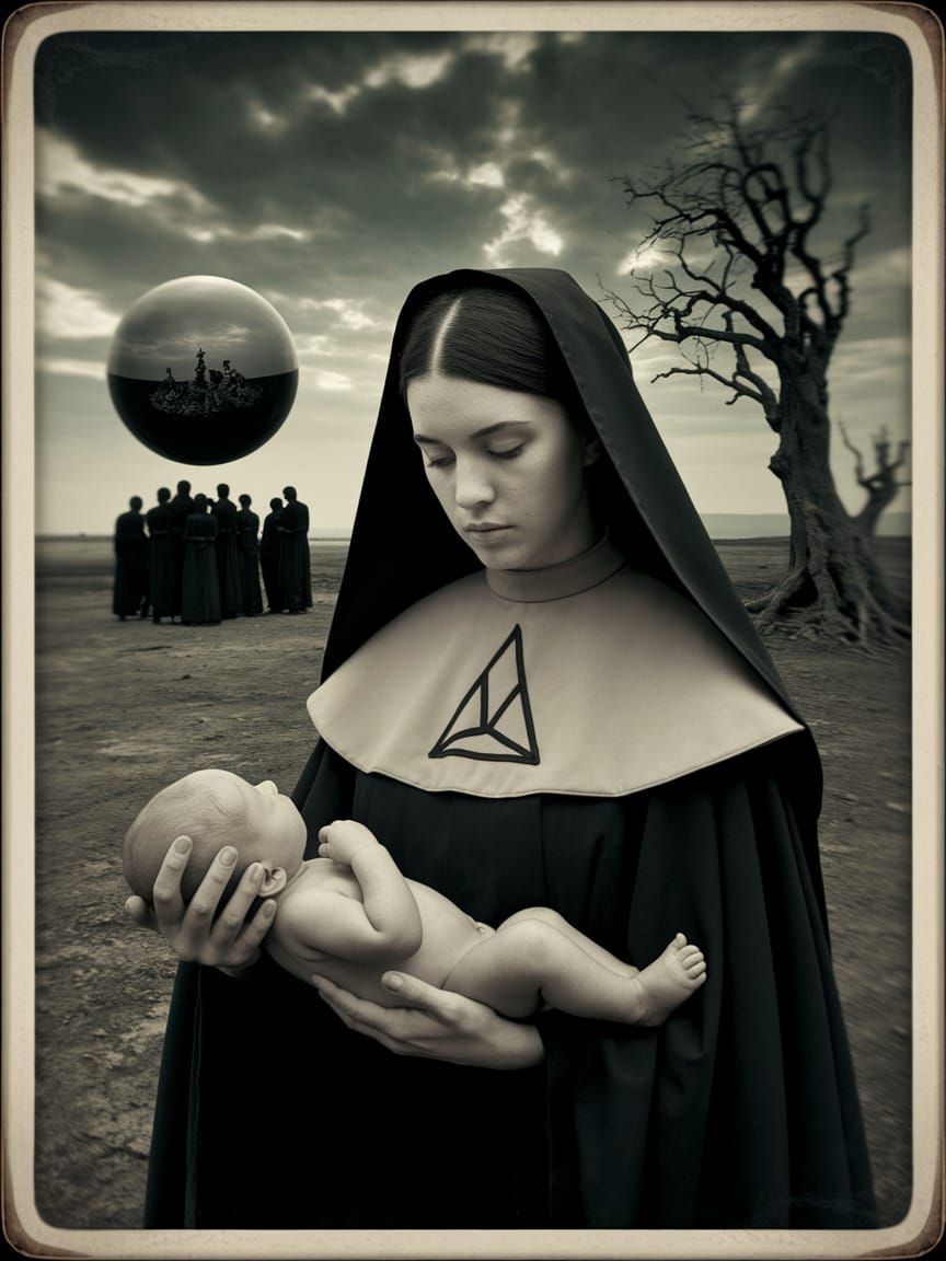 Vintage Nun with Gas Mask and Orb