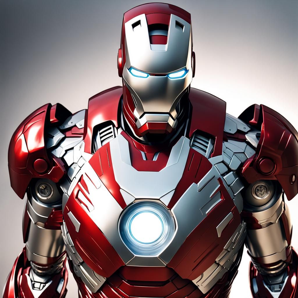 Red and silver Iron Man armor with silver faceplate - AI Generated ...