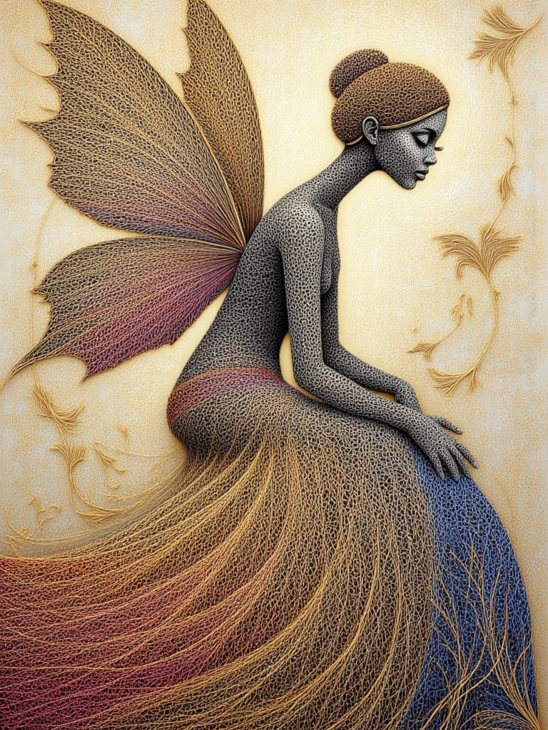 <lora:Fine line string:1.0> <lora:Felicitation:1.0> fine line string art, fairy, vivid hues