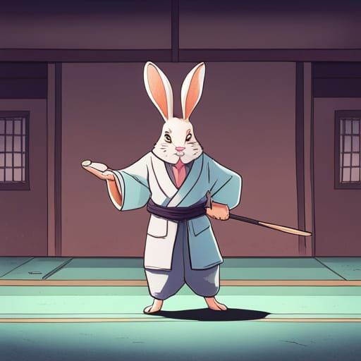 Mr Rabbit goes to the dojo. A very beautiful illustration. F...