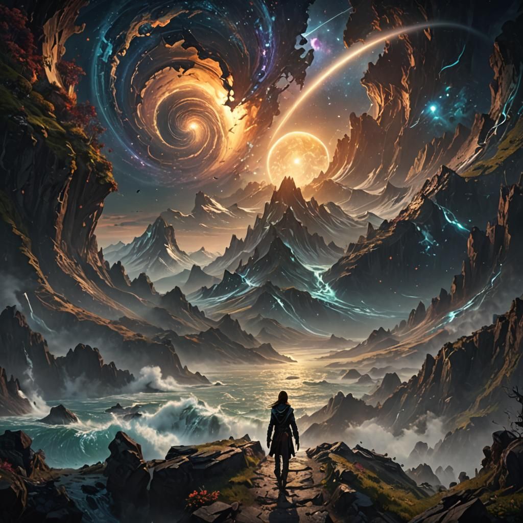 galaxies collide, worlds live and die/oceans swell and mountains soar/the Lady walks, the Shadow slinks/beauty ...  by @A Reynolds