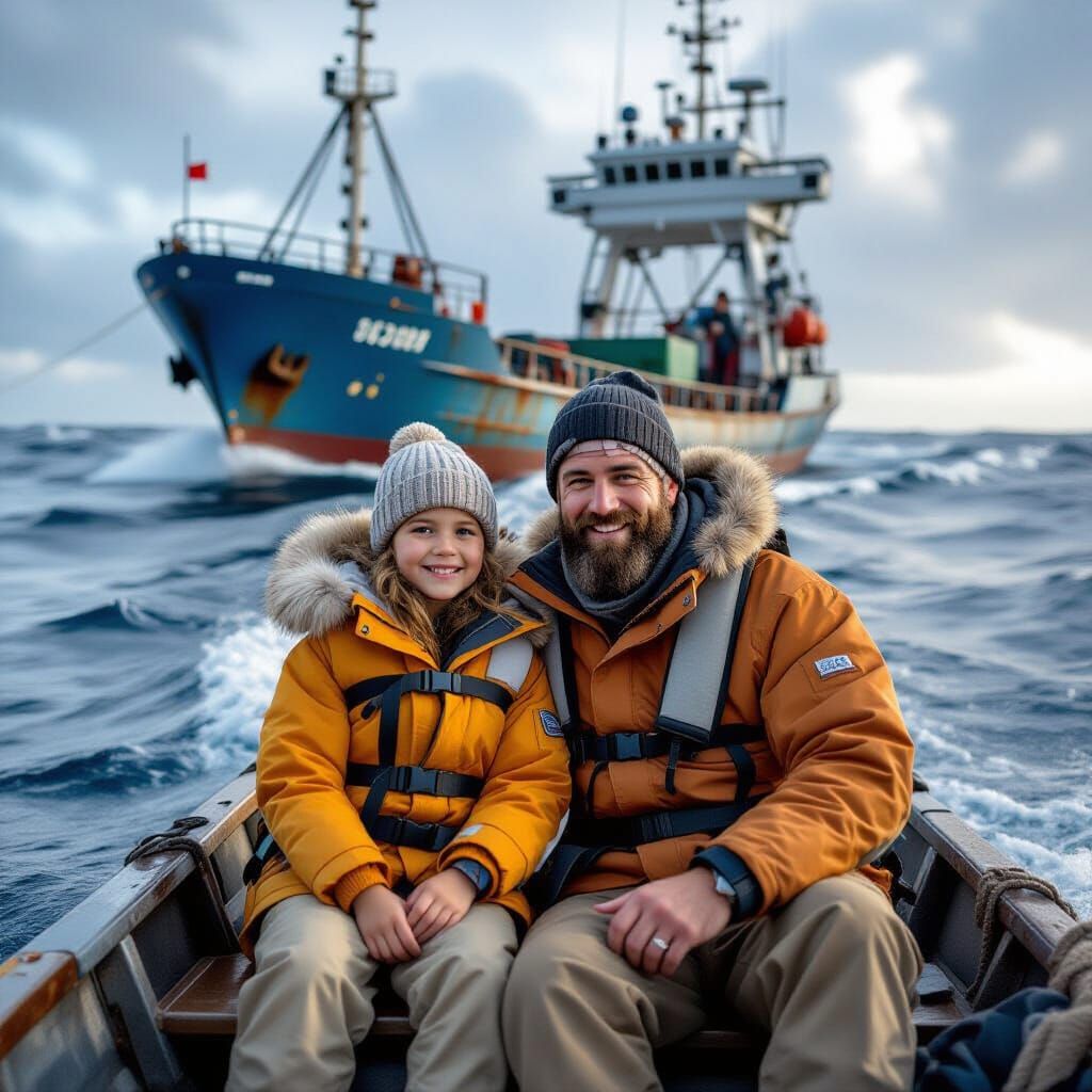 Father dressed as Pirate Hugs Kids at Sea