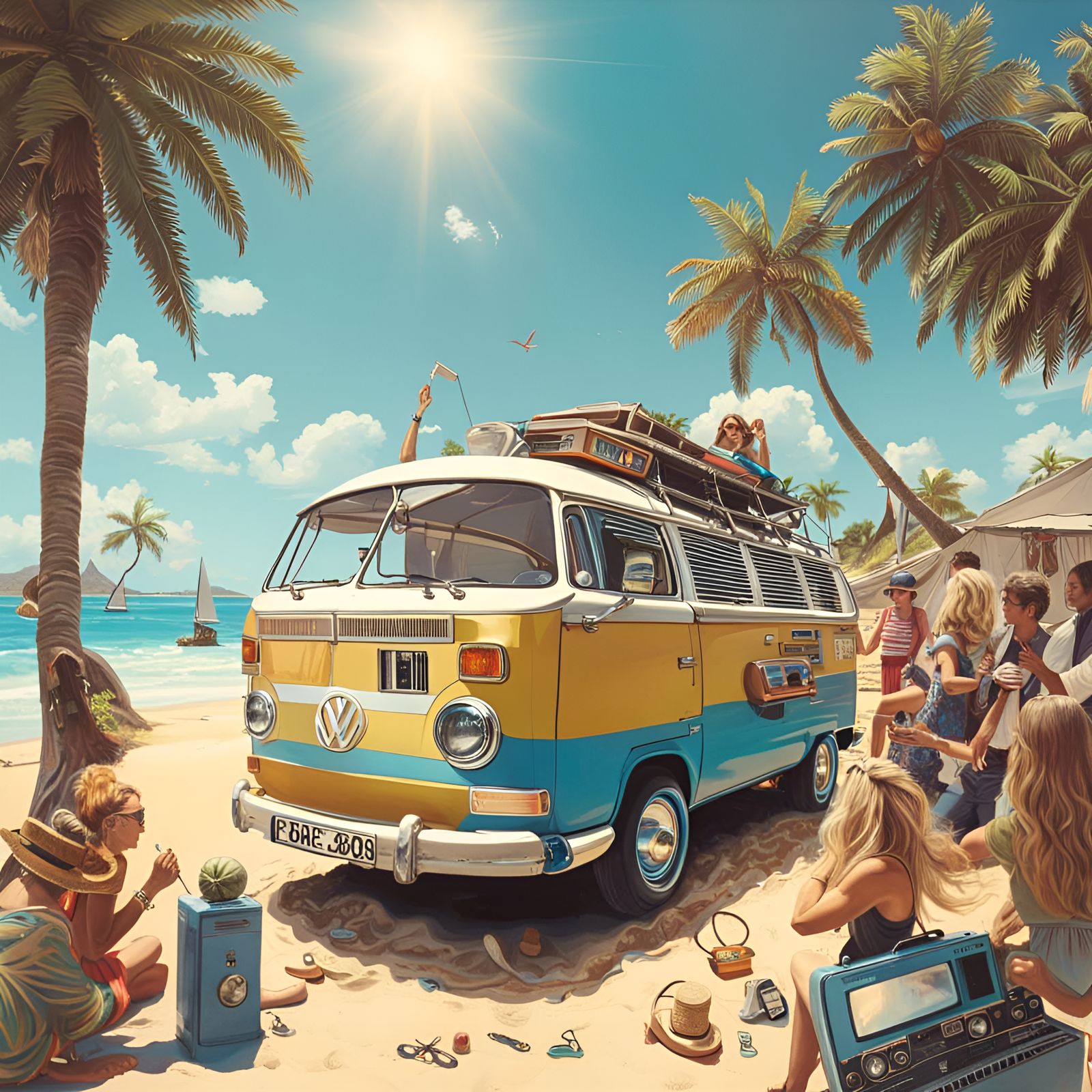 Volkswagen on the beach - AI Generated Artwork - NightCafe Creator