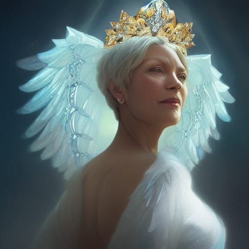 Angelic Portrait with Diamond Tiara, Art Nouveau Style