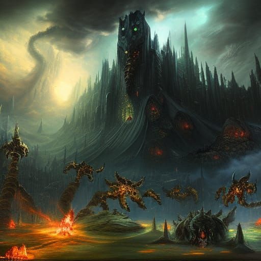 lovecraftian horror, panoramic, detailed, splash art, noise,...