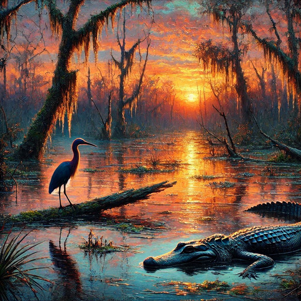 Swamp at sunset