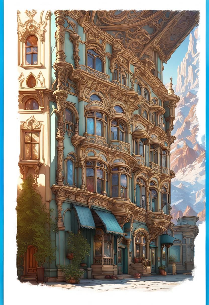 small town living art nouveau rococo architecture Moebius Gr...