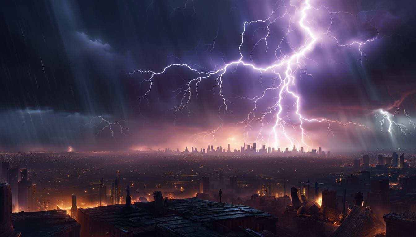 Digital Art View of Lightning-Scapes, A City under siege   by @PQCBlog 