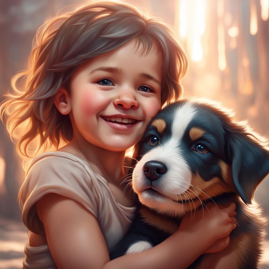 Cute puppy and Baby smiling - AI Generated Artwork - NightCafe Creator