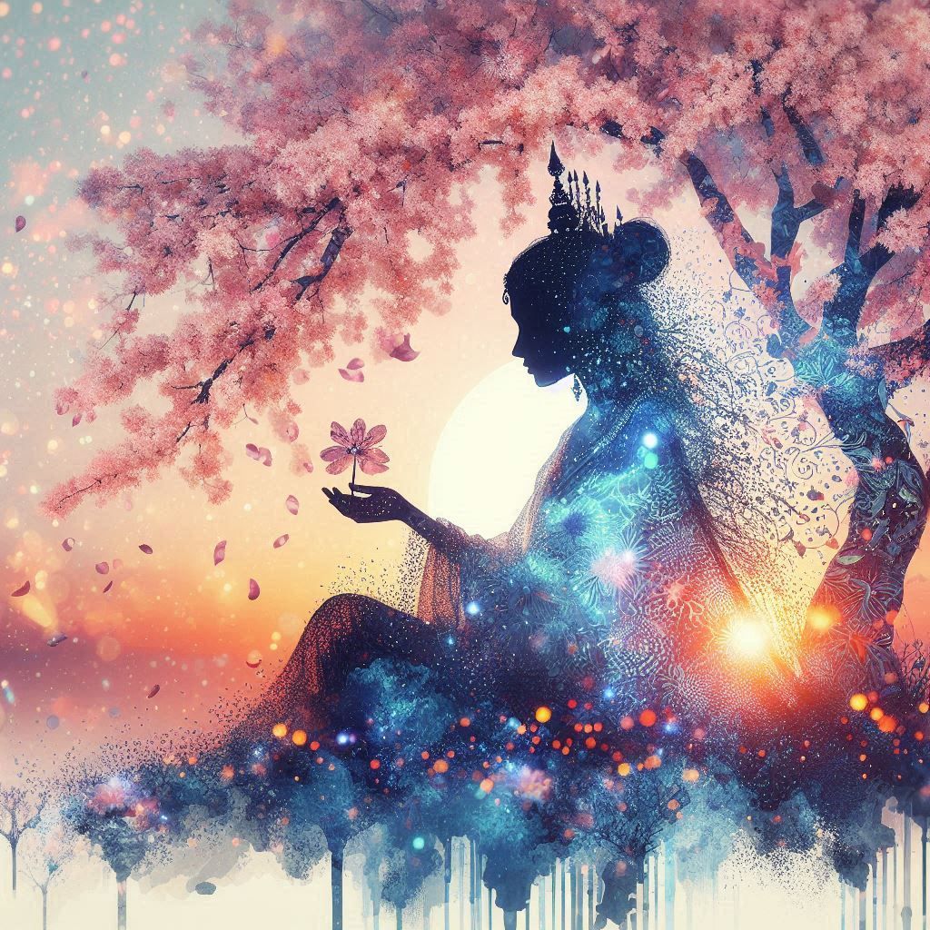 double exposure beautiful fantasy DALL-E 3 portrait landscap...