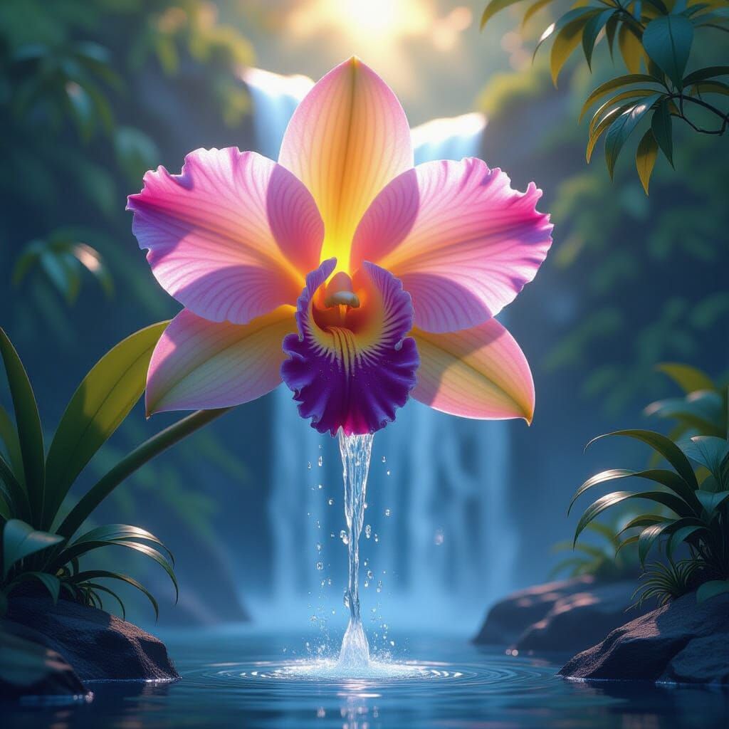 Waterfalls and Orchids  by @Shadow