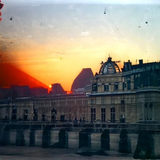Vintage sunrise over Louvre