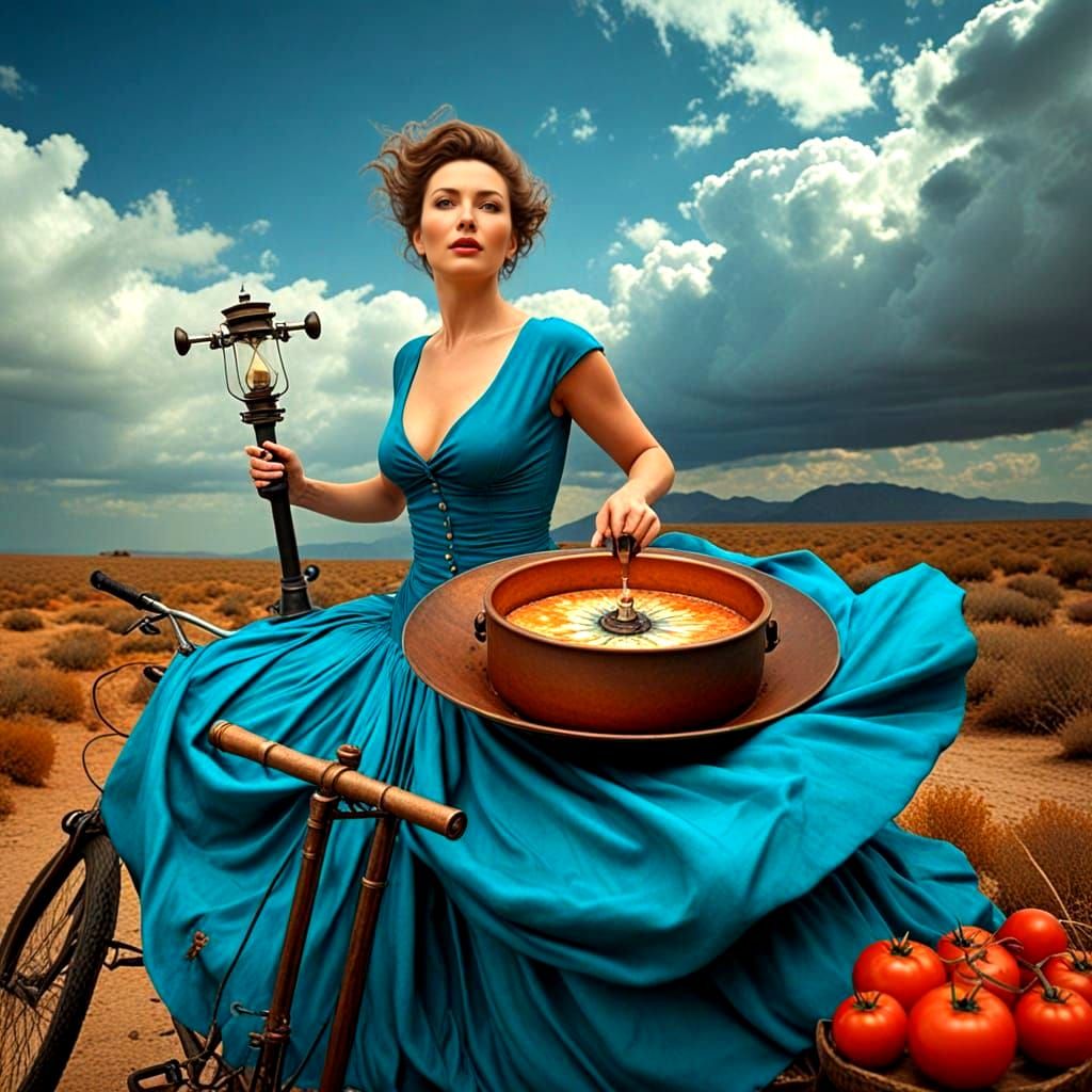 Surrealistic Portrait of a Happy Lady in a Fantastical Scene