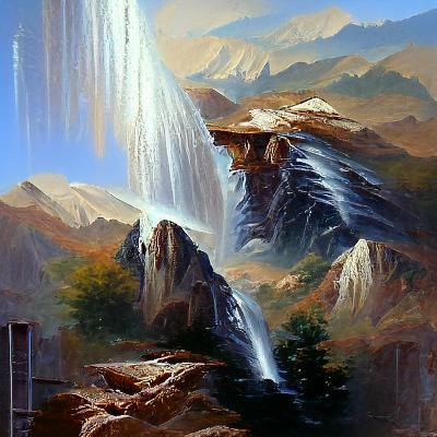 Waterfall and mountains