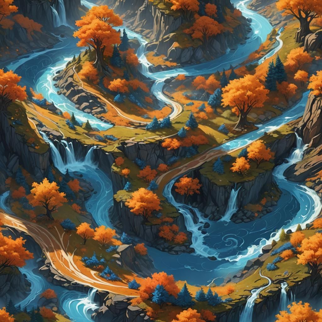 Harmonious Seasons Flow in Vibrant Fantasy Landscape