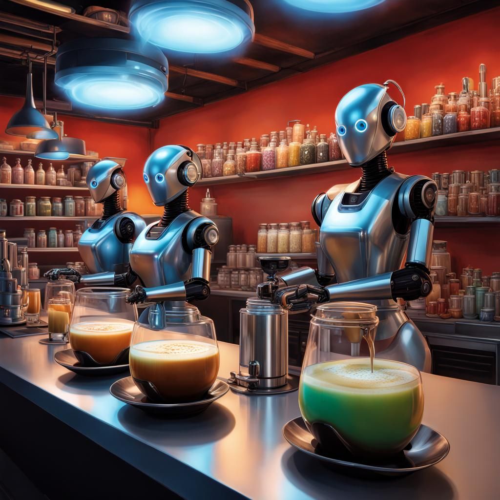 Robot bartenders - AI Generated Artwork - NightCafe Creator