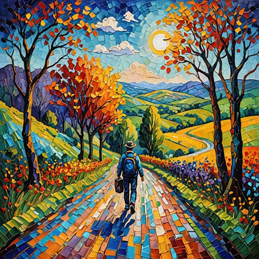 Life's Journey: Neo-Impressionist Expressionist Oil Painting