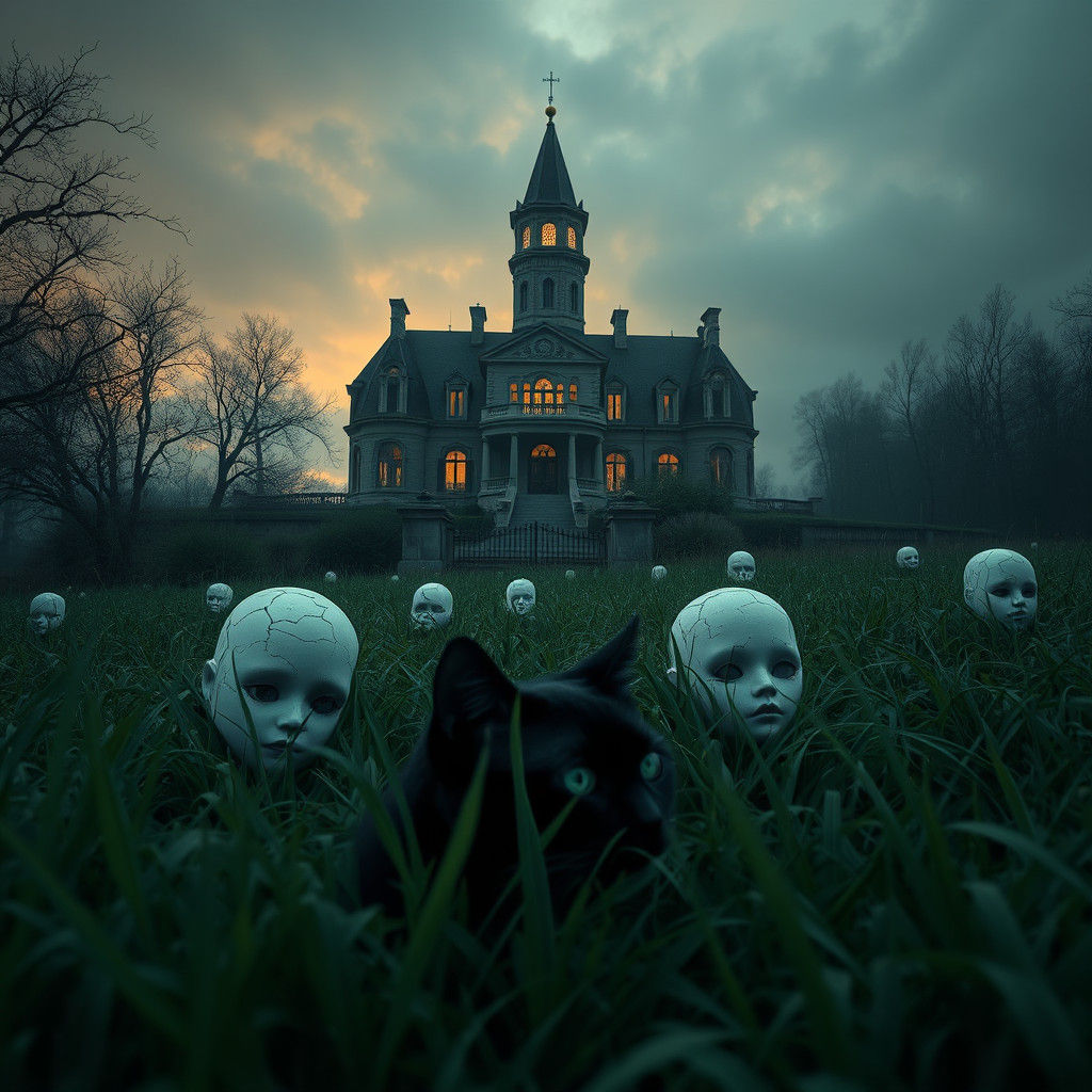 Eerie Mansion with Porcelain Dolls, Matte Painting