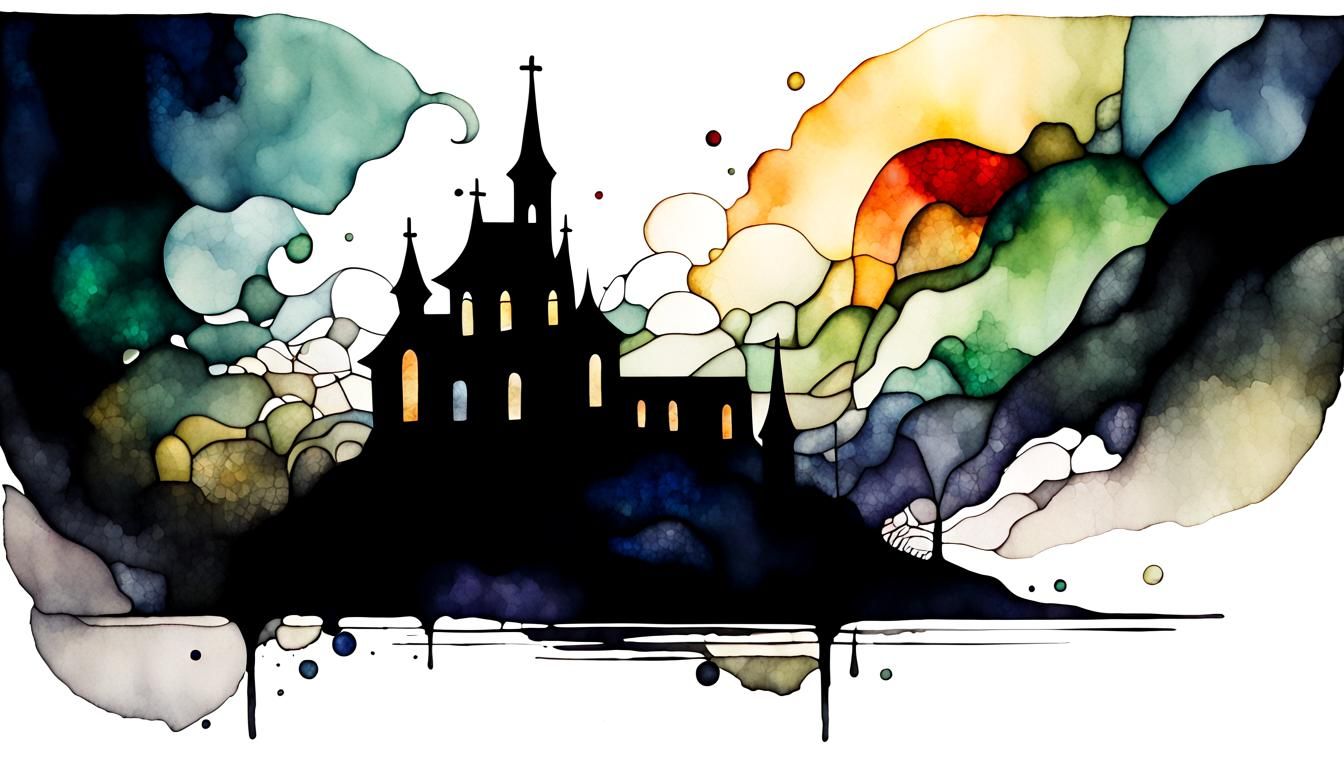 Dark castle in the lake