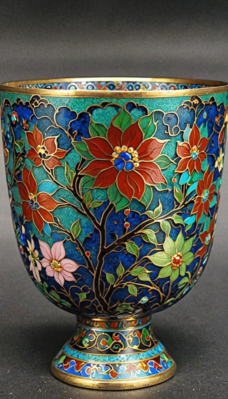 Ancient Chinese cloisonne tep cup, extravagance, hyper detai...