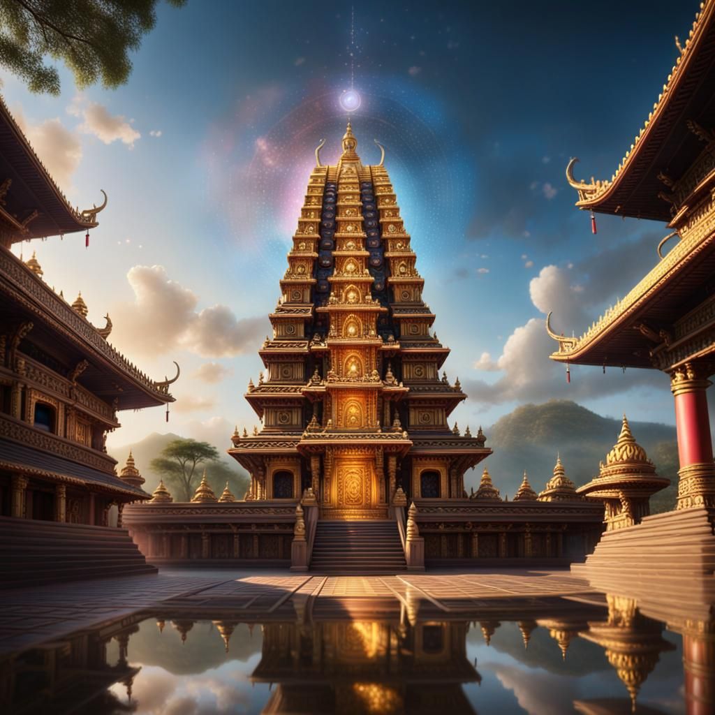 Glimmering Sanskrit Mantra in Temple Photography