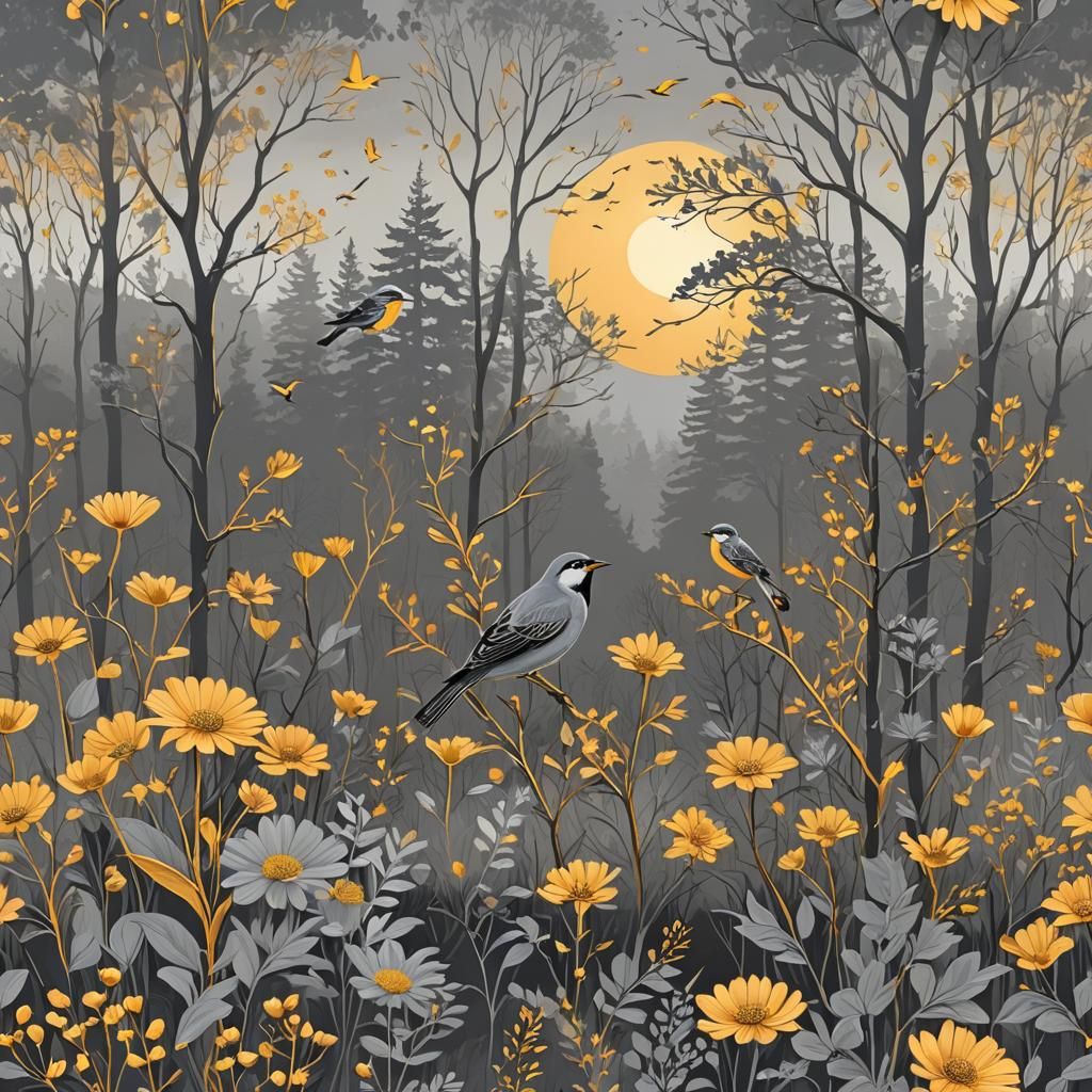 Golden sunset in a grey forest  by @Nanou the only real one