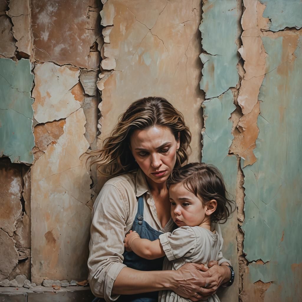 Oil painting capturing the texture of aged walls, cracked and peeling, in soft pastel shades, featuring ...  by @Artificial Intelligence Artist