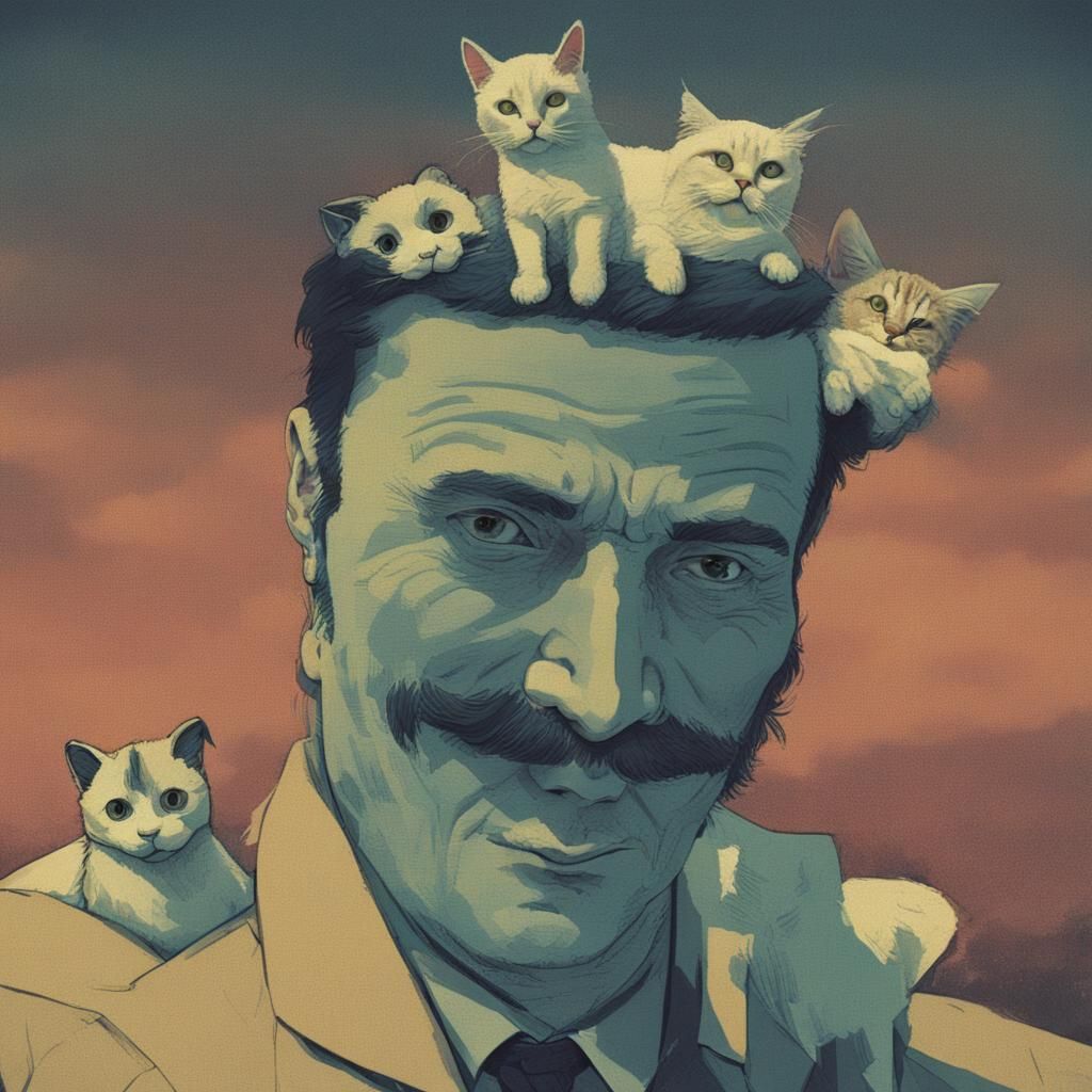 Man with cat in the head 