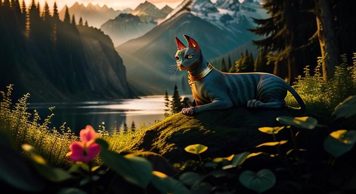 Sphinx Cat Portrait in Enchanted Forest ,

[

basks in the g...