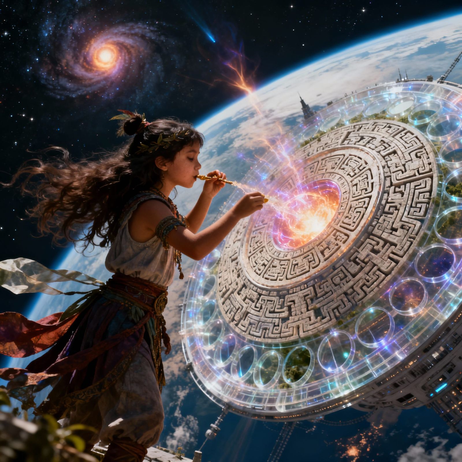 Atavistic-Magician-Babe feeding the Chronosphere, interesting ecumenopolis-high-earth-orbit footage, ...  by @Intermatrixnaut