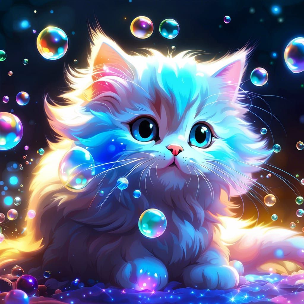 A cat playing with bubbles