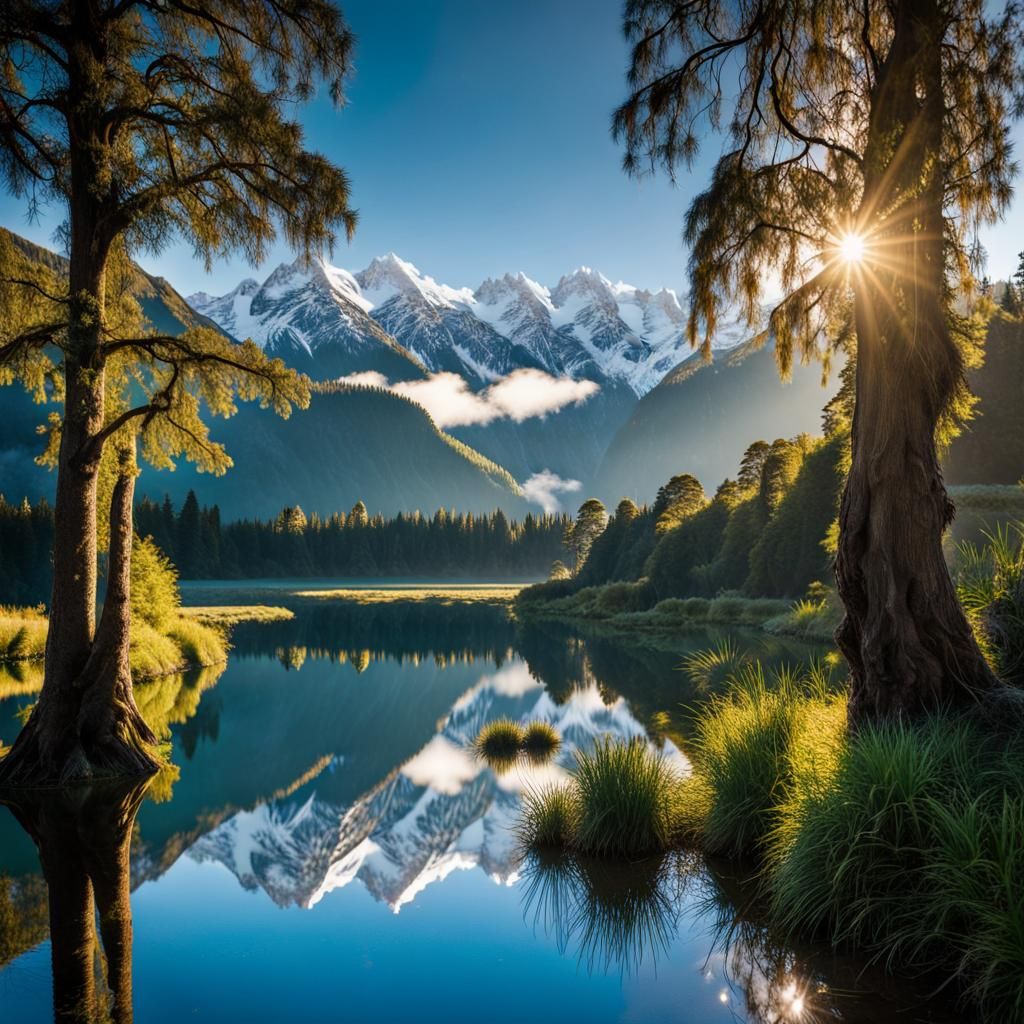 "Step into the enchanting realm of Lake Matheson, New Zealand, where the beauty of nature unfolds in ...  by @Ashley Mills