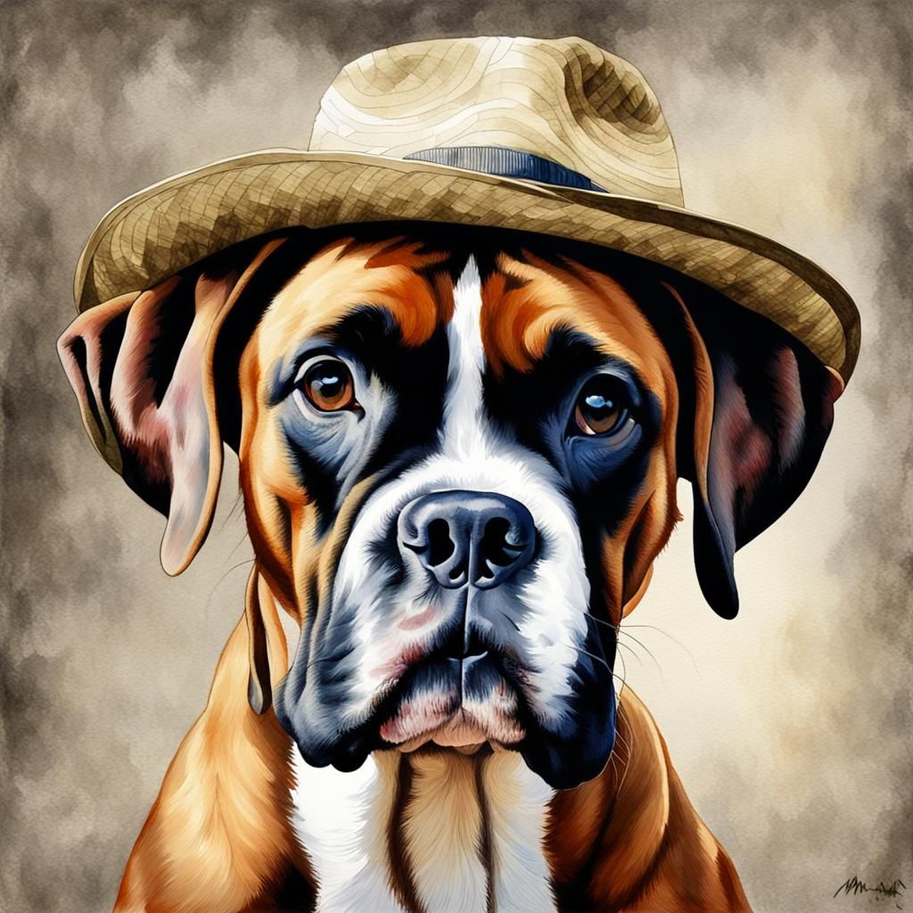Portrait in watercolours. A very nice boxer dog.