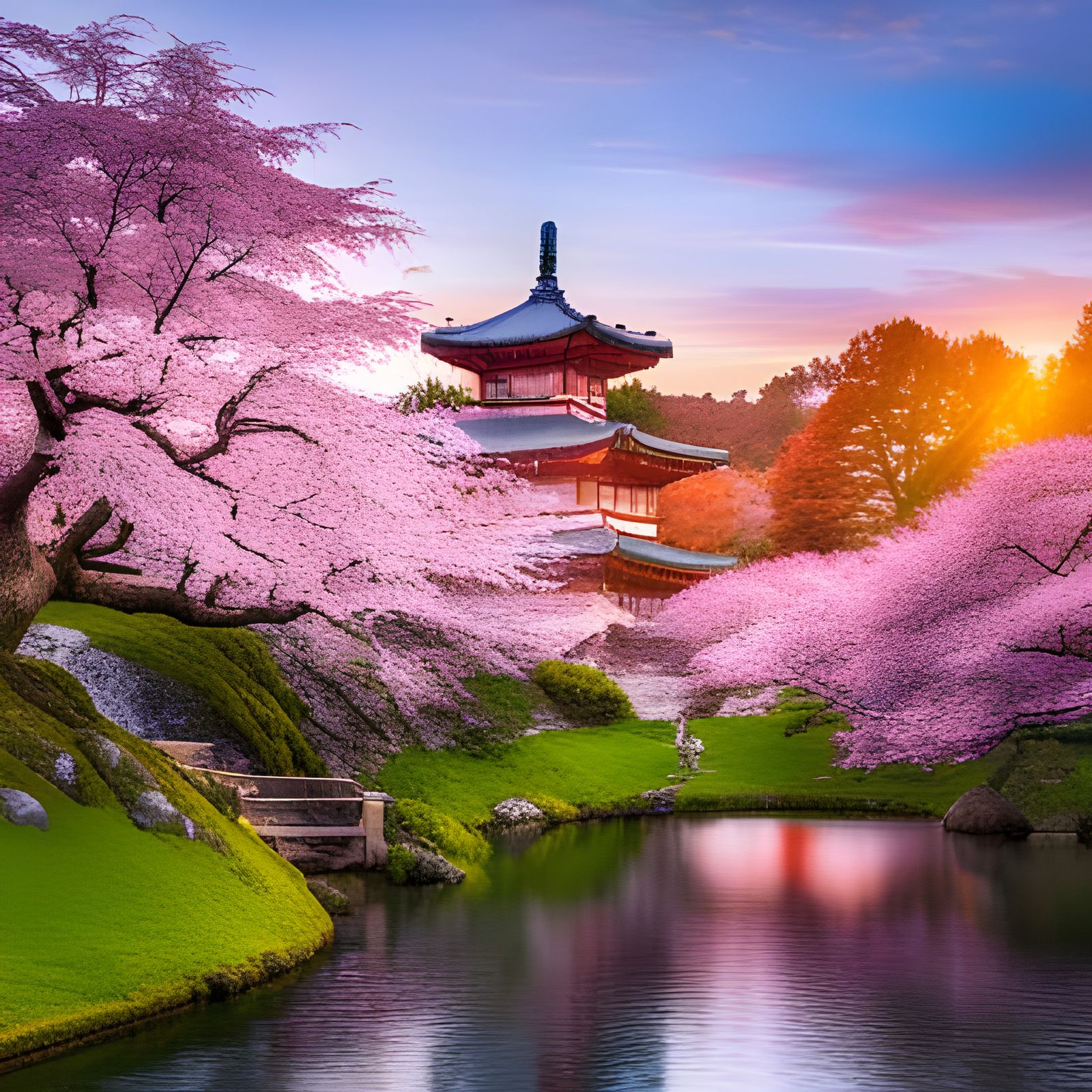 Cherry Blossoms in Japanese Garden  by @QBE852