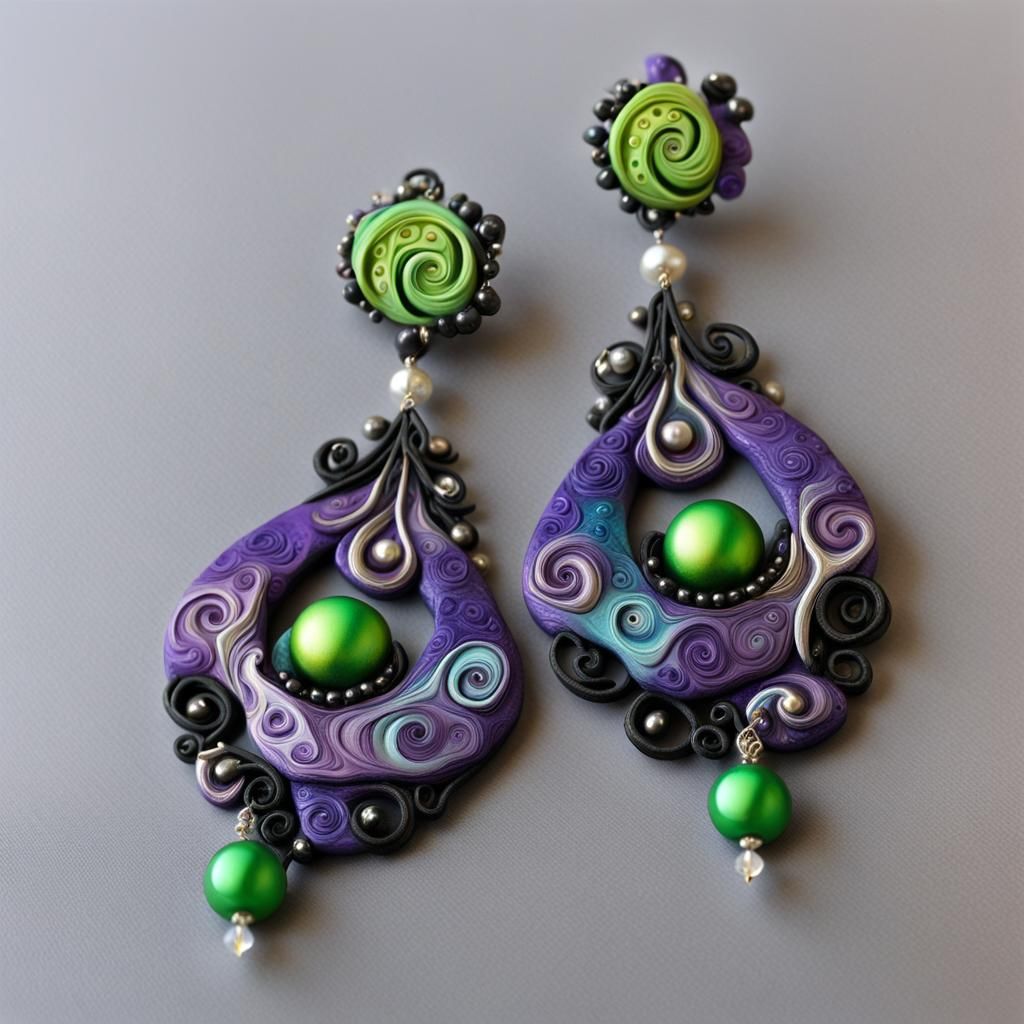 Earrings made from polymer clay and colored beads