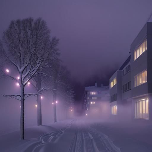 Snowy Street Scene with Modern Houses